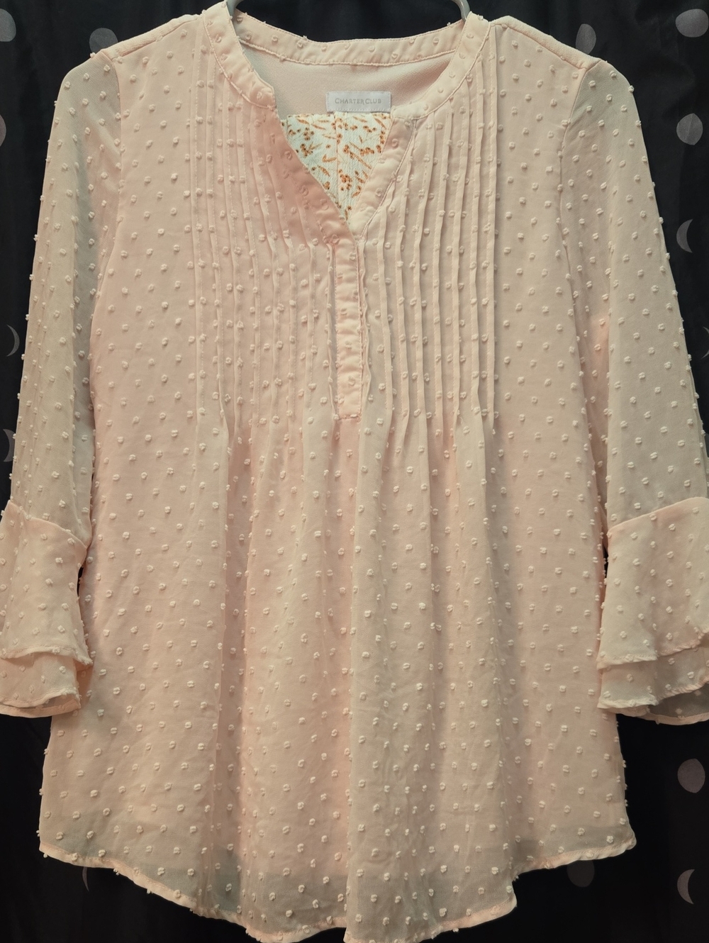Charter Club Soft Pink Top with Peach Floral Print
